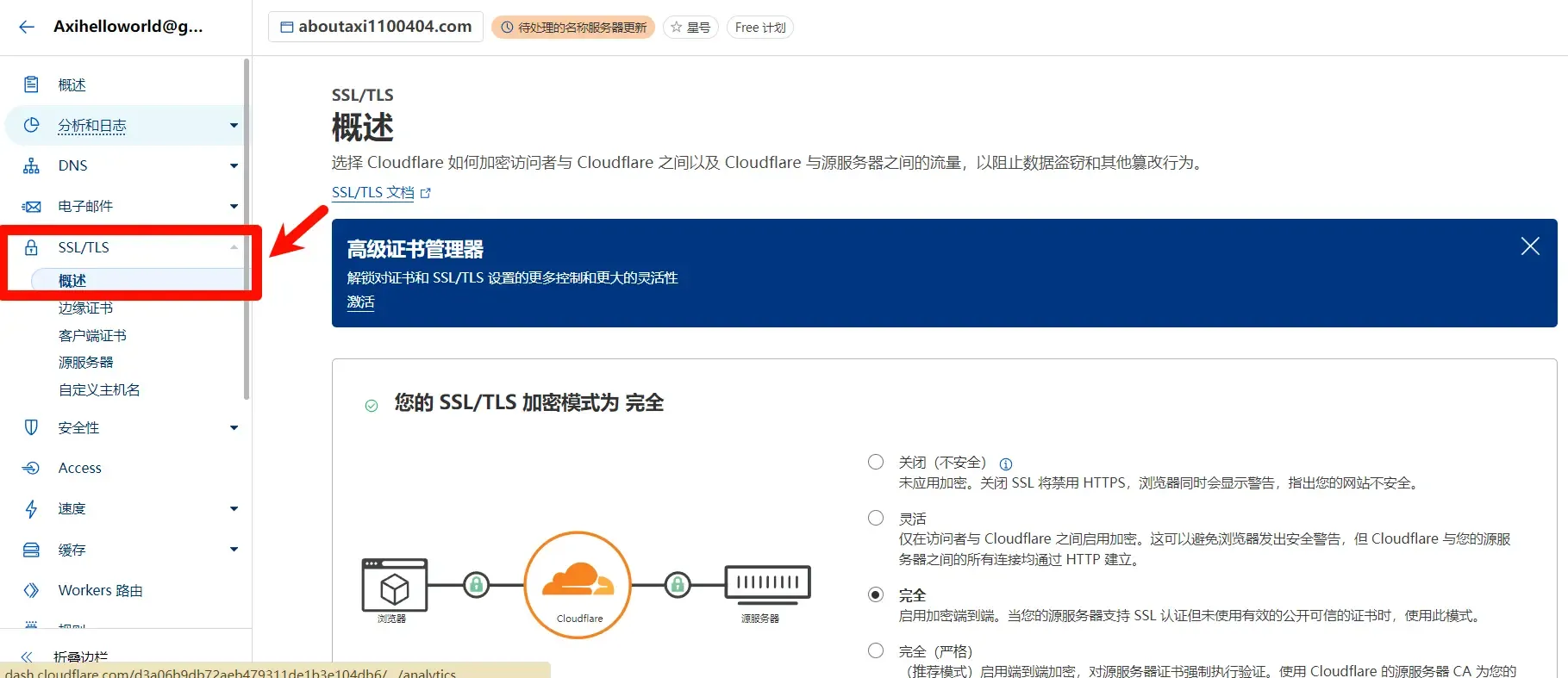 设置 Cloudflare SSL 模式